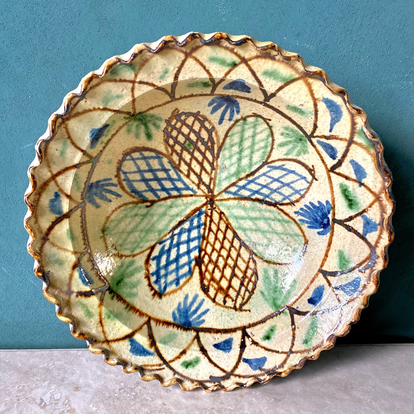 Antique Afghan Large Hand-Painted Earthenware Bowl