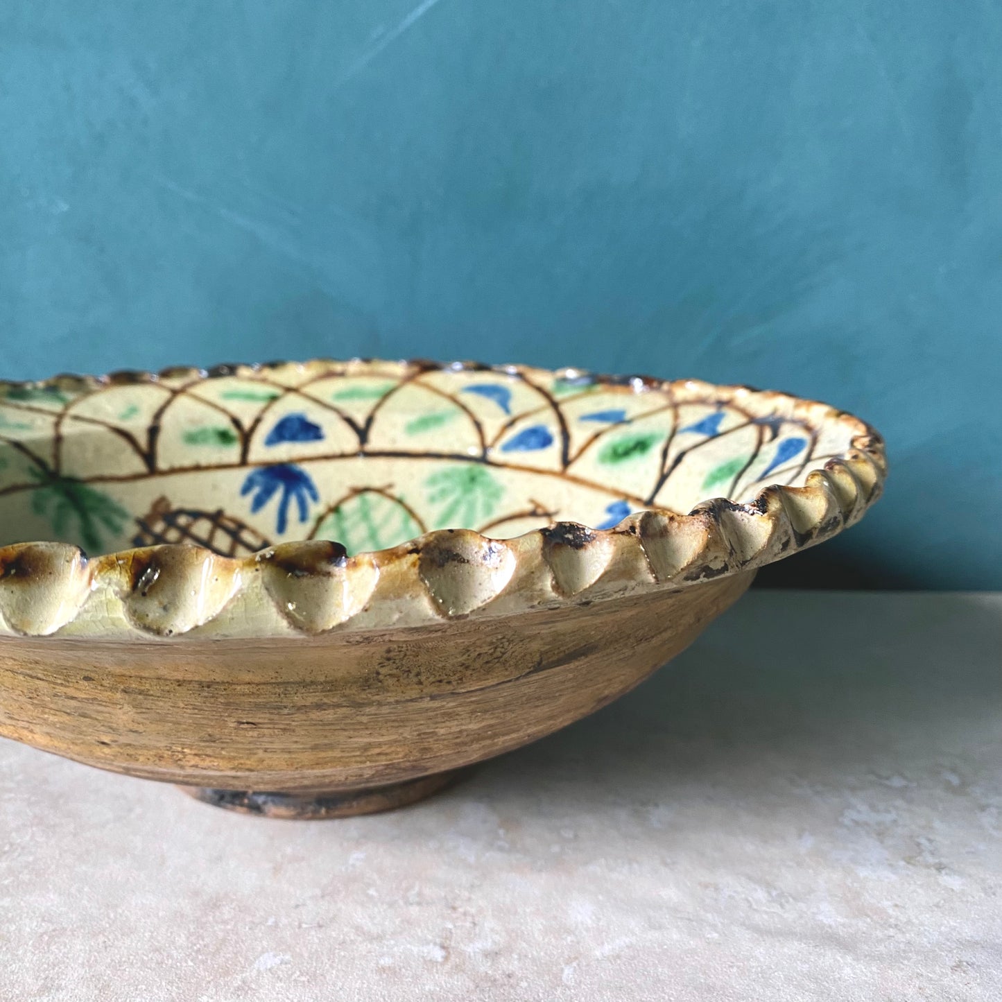 Antique Afghan Large Hand-Painted Earthenware Bowl