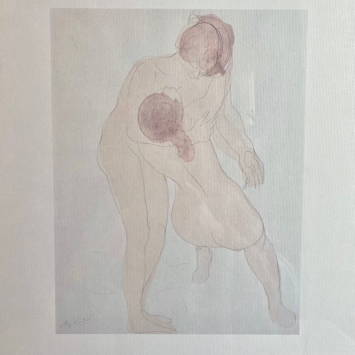 Auguste Rodin "Two Figures" Vintage Framed Lithograph