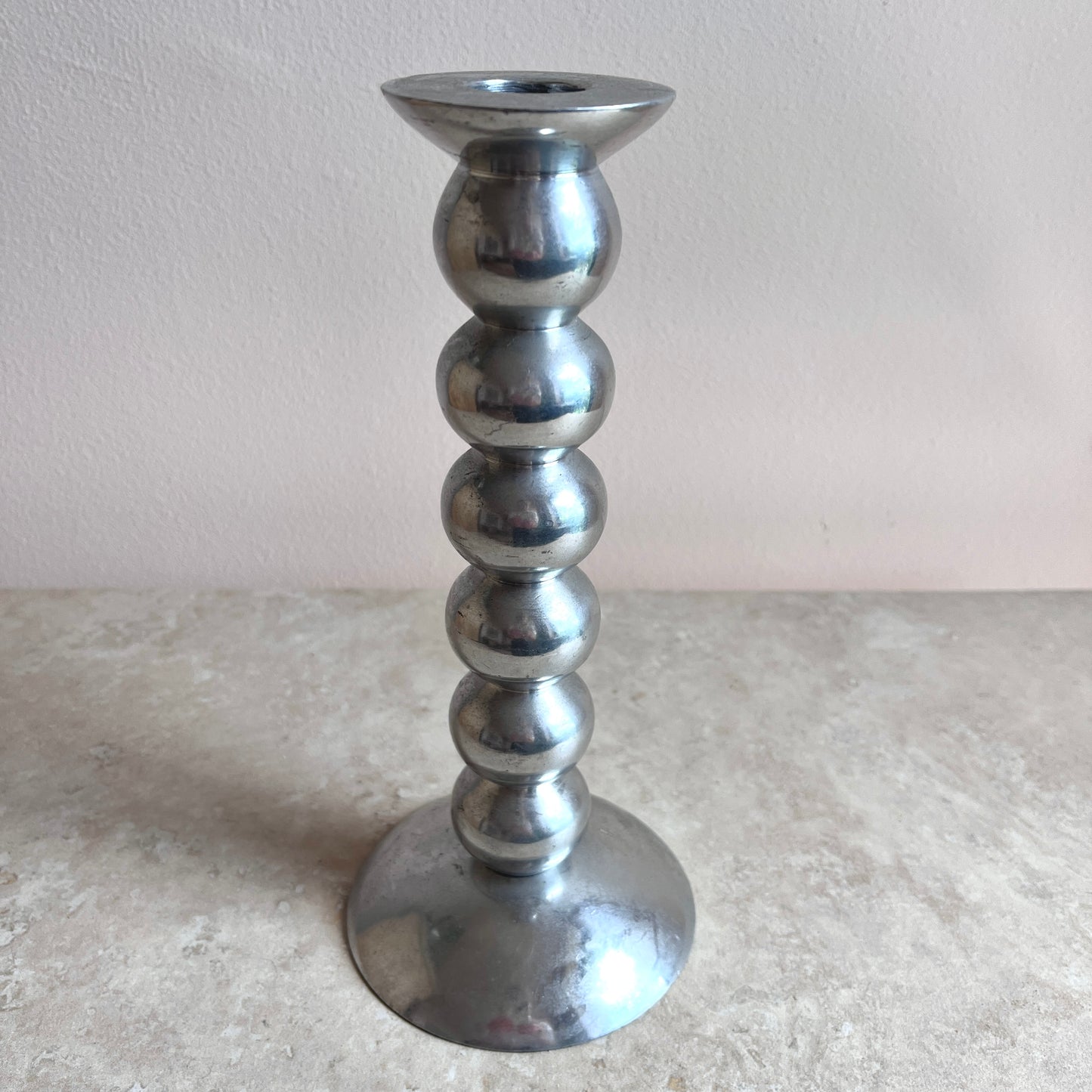 Vintage chrome bobbin candle holder