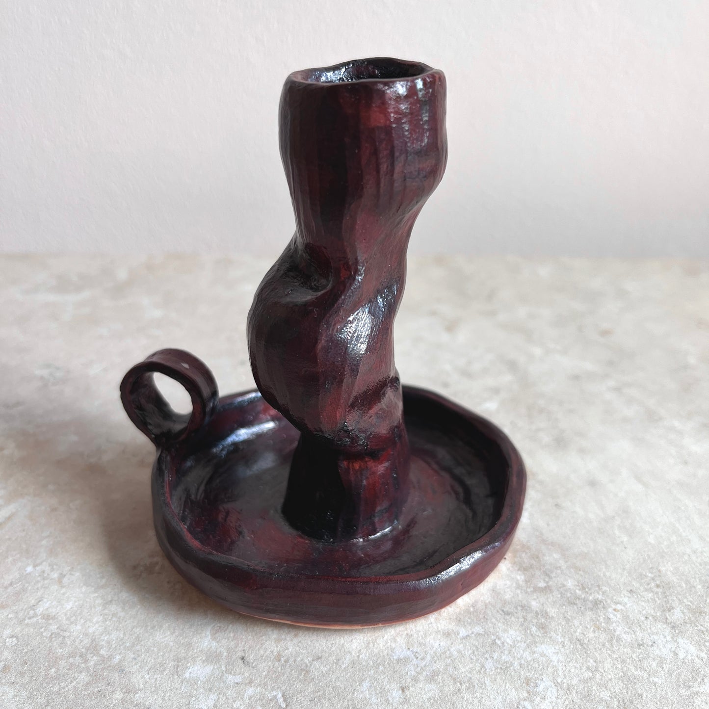 Studio pottery wiggly candle holder
