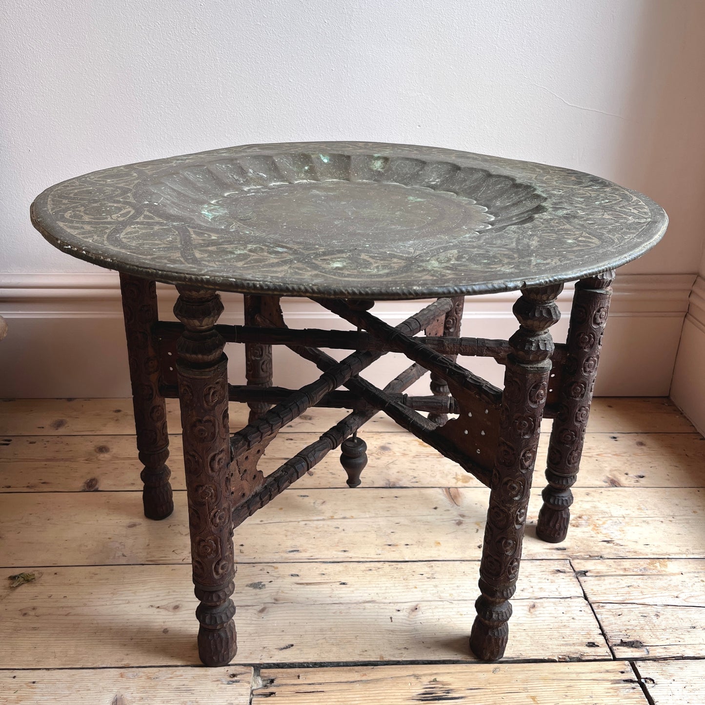 Antique Middle Eastern Brass Tray Table