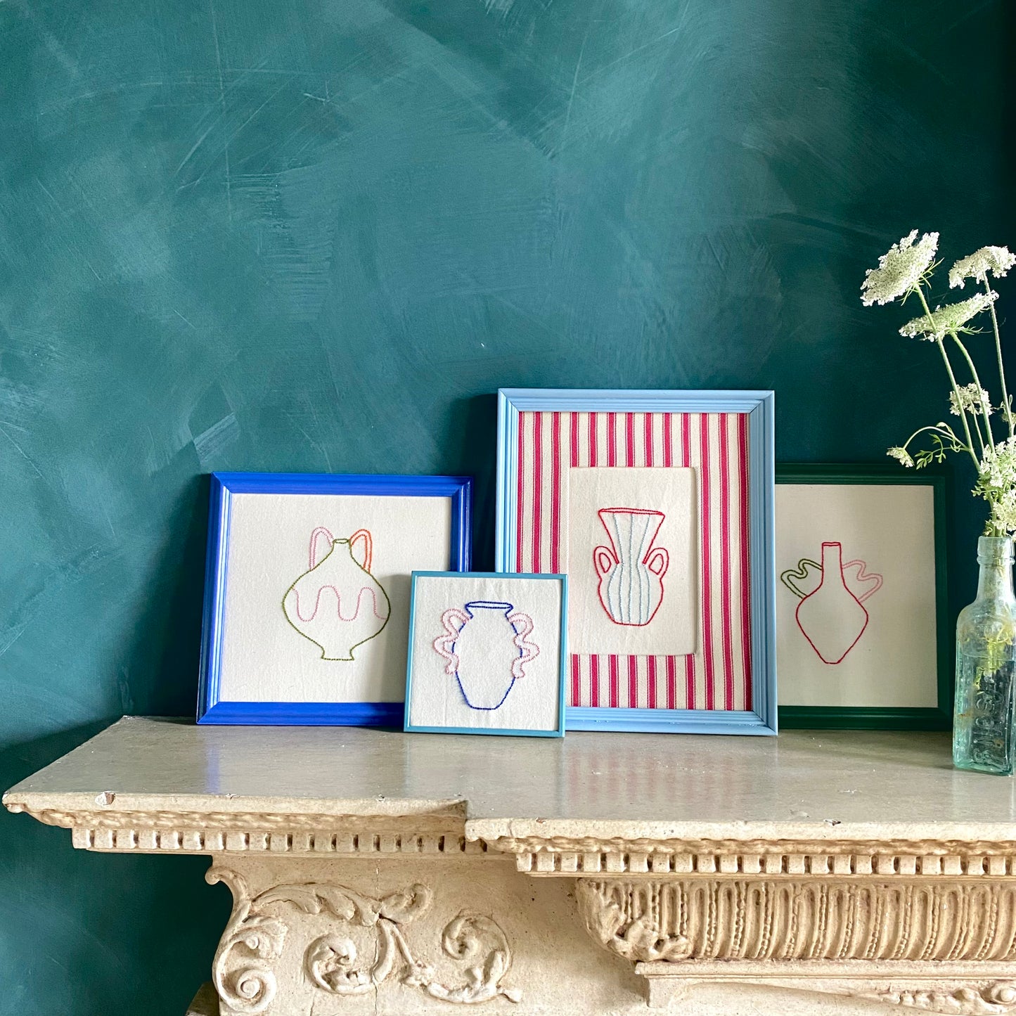 Vessels -Embroidered Line Drawing Wall Art