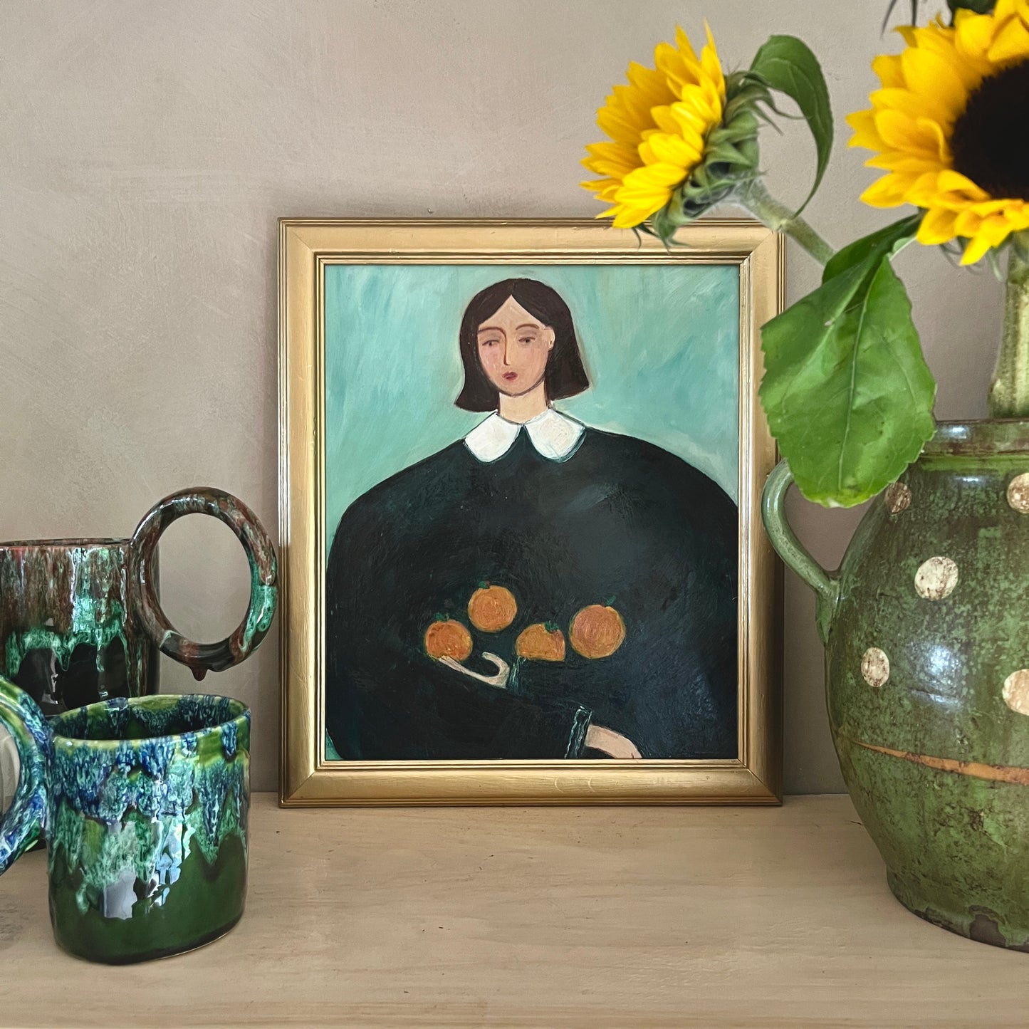 Original Mid-Century Style Figurative Oil Painting