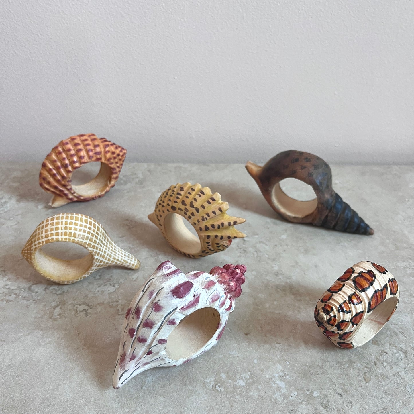 Wooden Seashell Shaped Napkin Rings, set of 6