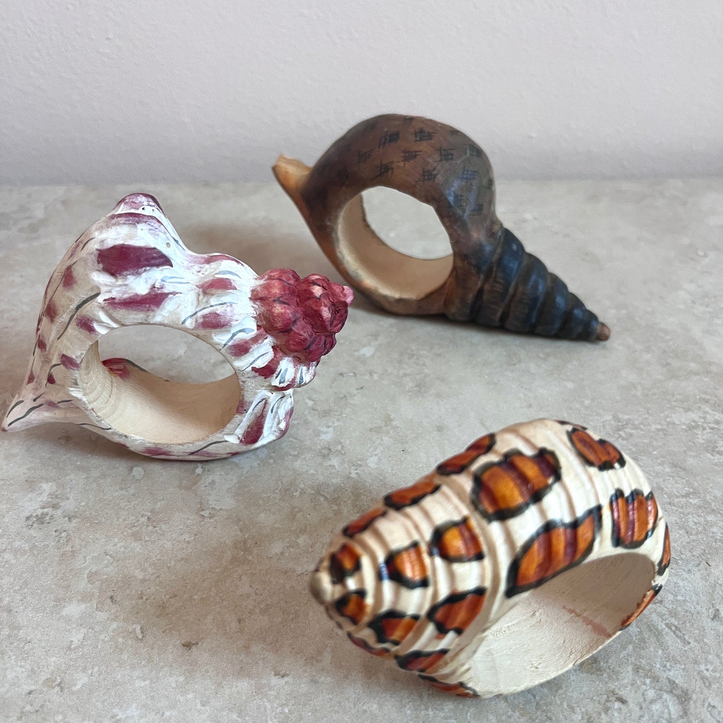 Wooden Seashell Shaped Napkin Rings, set of 6