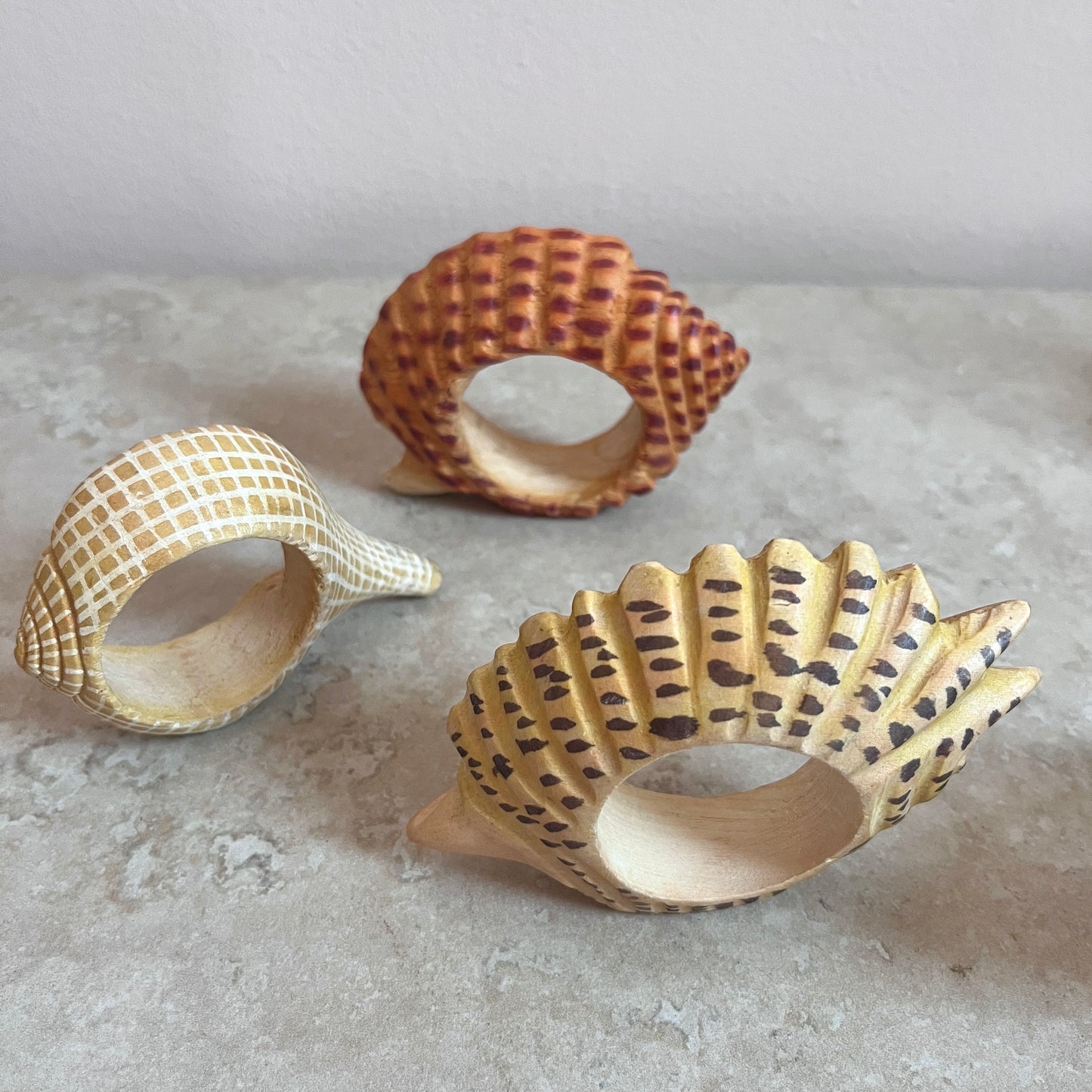 Wooden Seashell Shaped Napkin Rings, set of 6