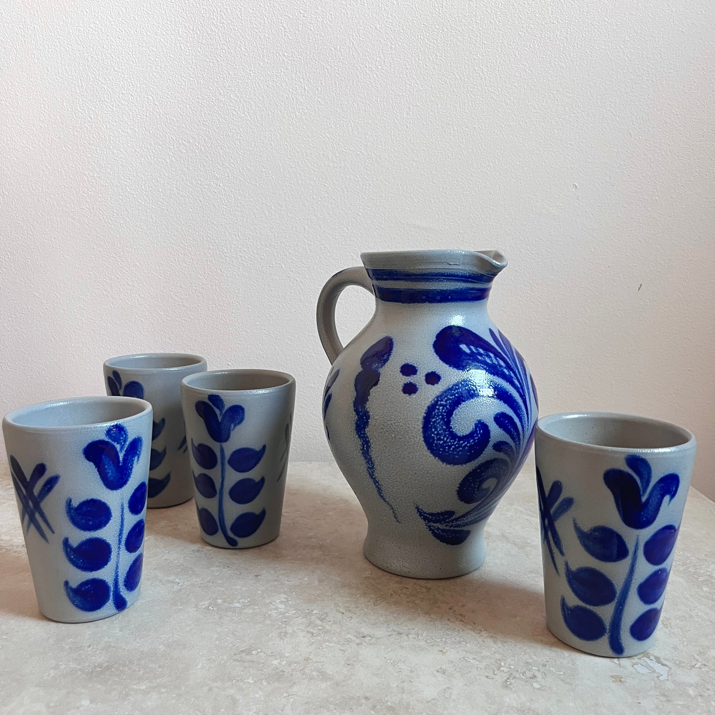 Vintage German Stoneware Jug & Tumblers