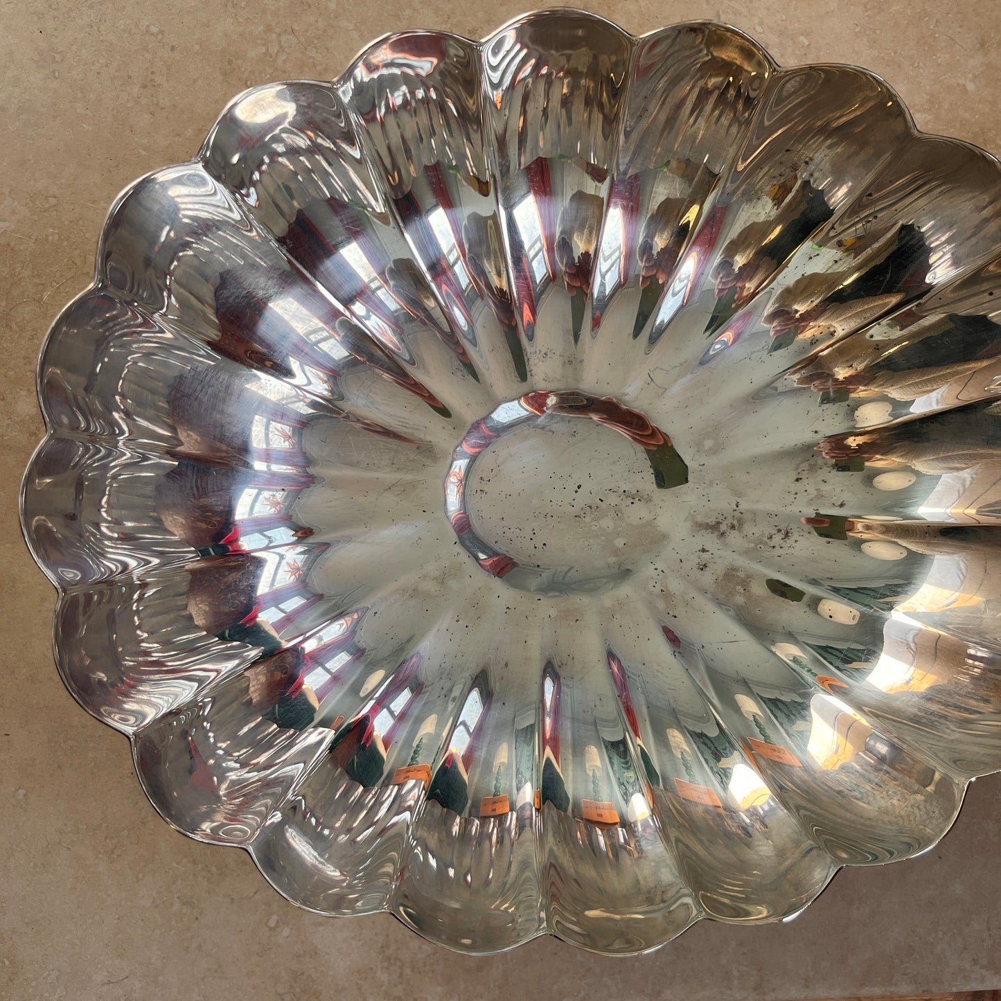 Large Vintage Scalloped Oval Silver Plated Bowl