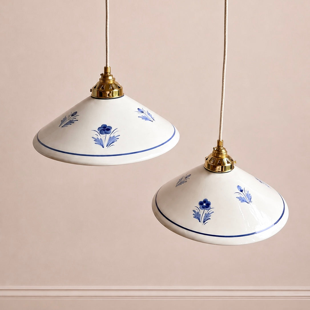 Vintage Hand-Painted Delft-inspired Ceramic Pendant Lights