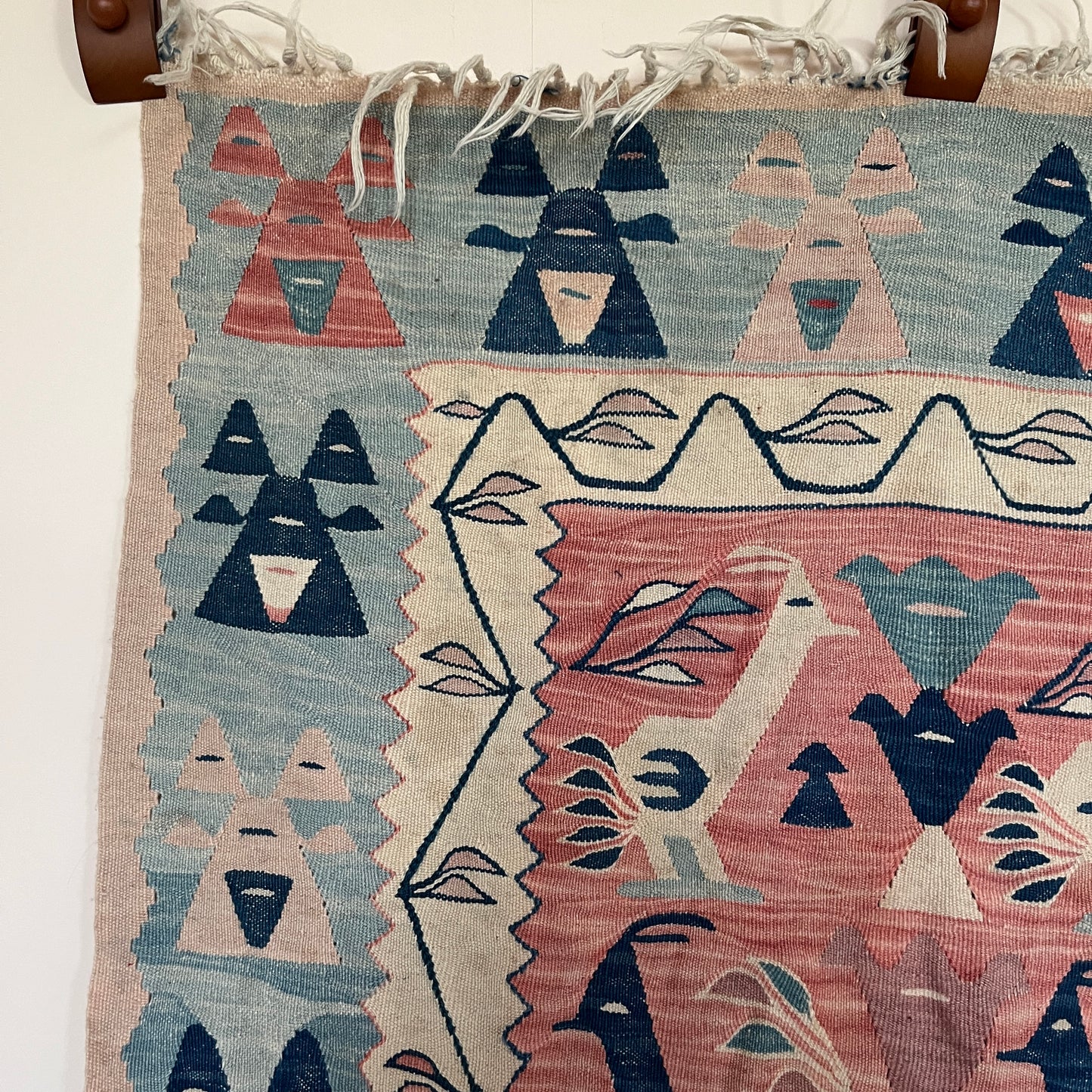 Vintage Handmade Bird Patterned Wool Kayseri Kilim Wall Hanging / Rug