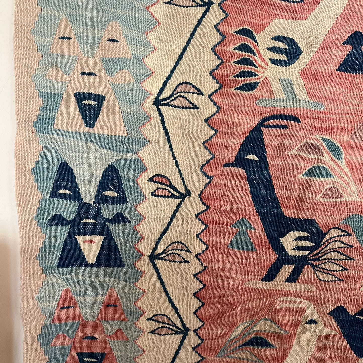 Vintage Handmade Bird Patterned Wool Kayseri Kilim Wall Hanging / Rug