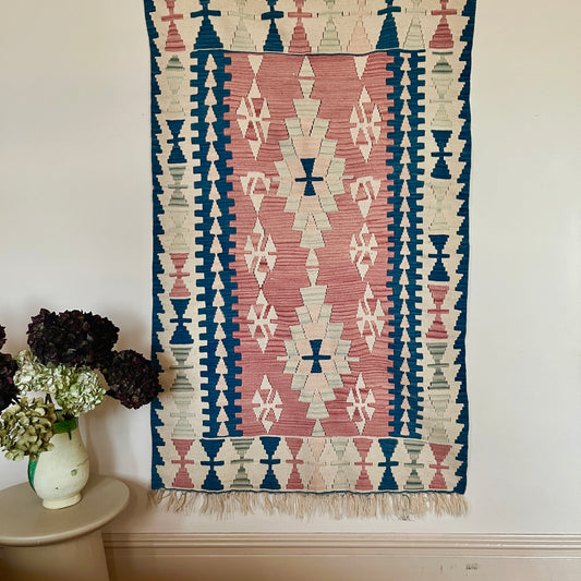 Vintage Handmade Wool Tribal Kayseri Kilim Wall Hanging / Rug