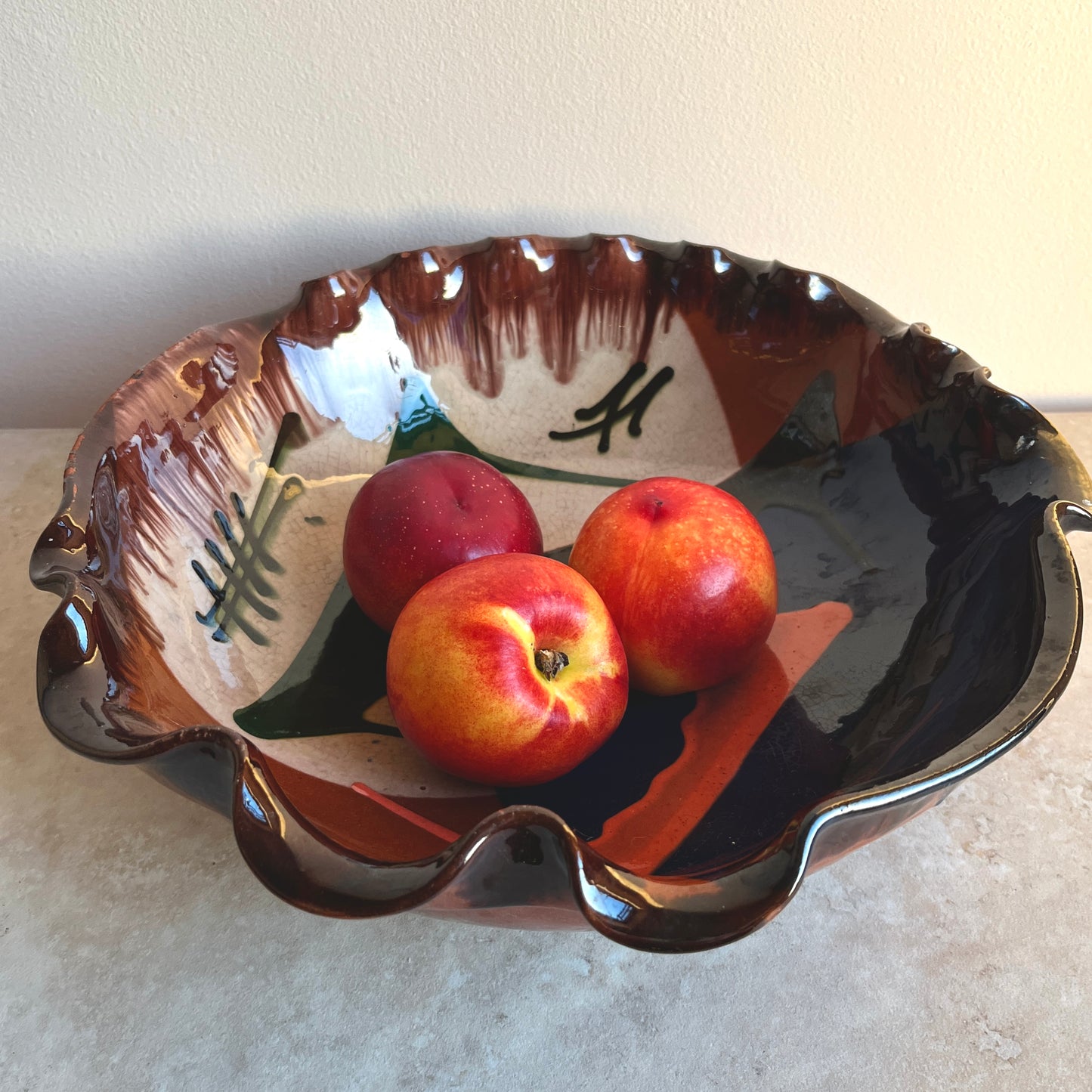 Vintage Large Abstract Fruit Bowl