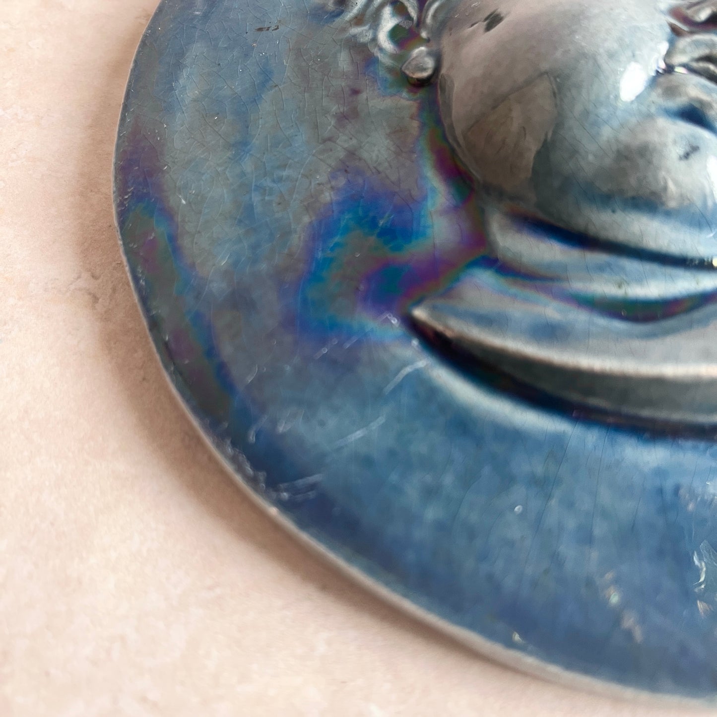 Antique Massier Vallauris Iridescent Cherub Wall Plaque