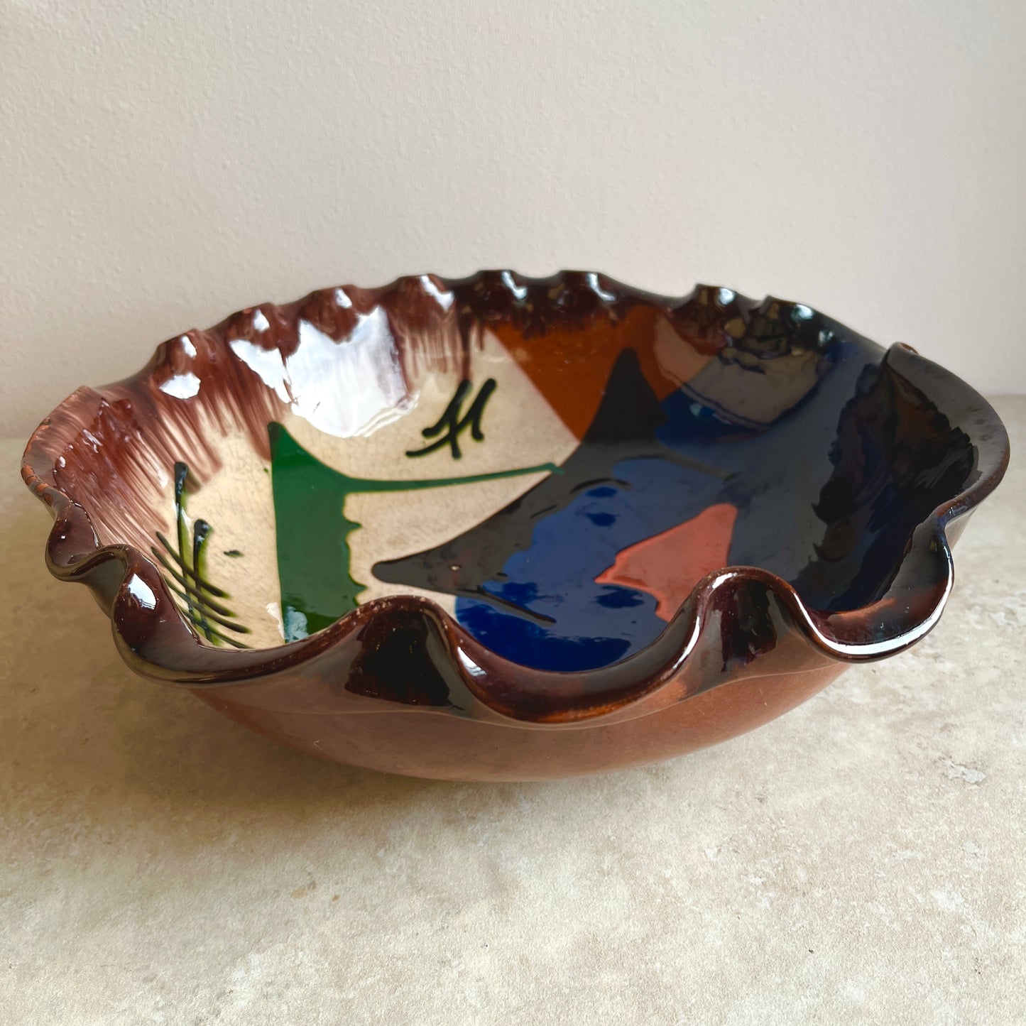 Vintage Large Abstract Fruit Bowl