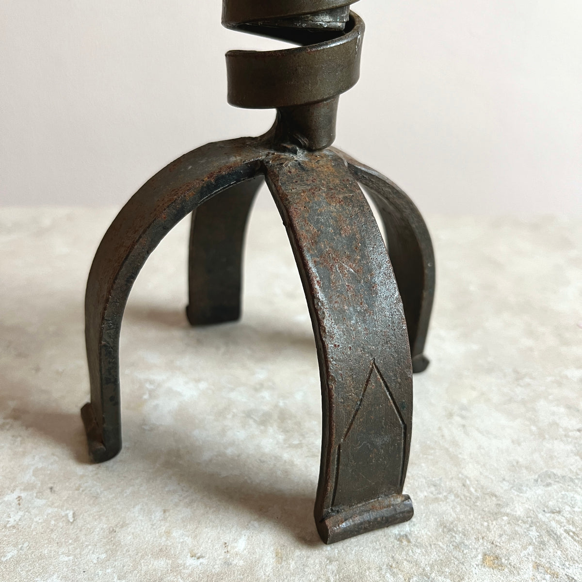 Primitive French Wrought Iron Rat de Cave Candle Holder, 19th Century