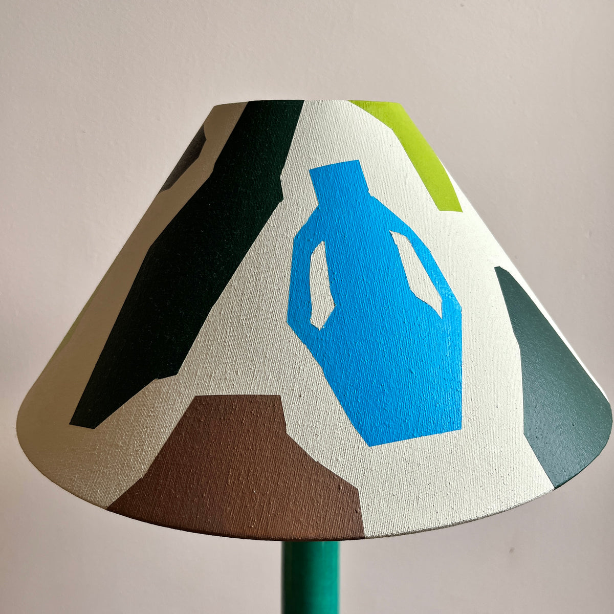 Vintage Green Ceramic Lamp with Hand-Painted Lampshade