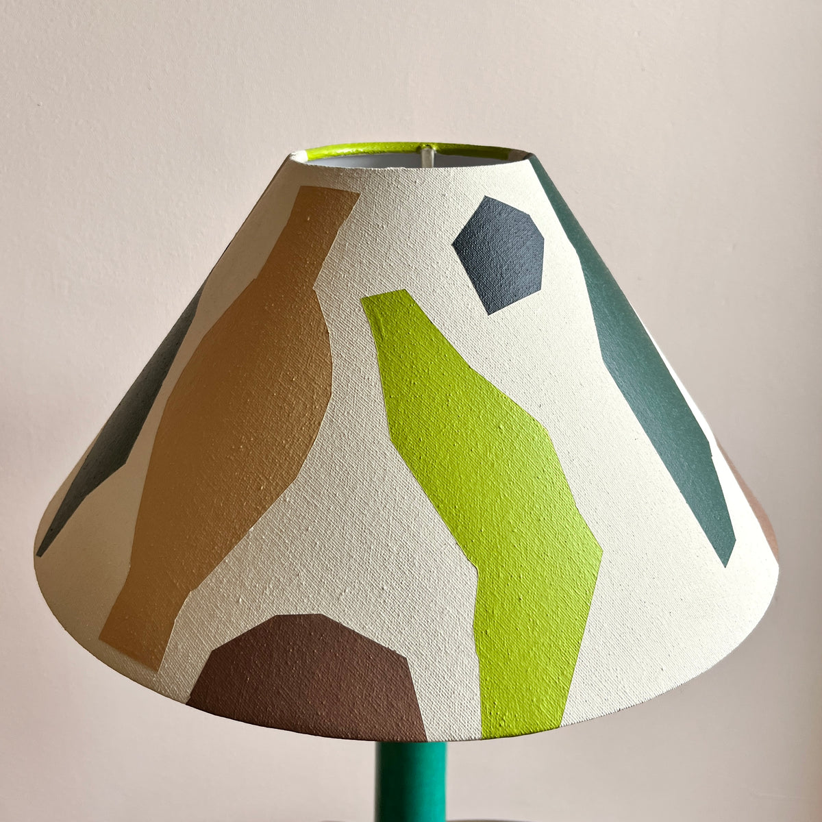 Vintage Green Ceramic Lamp with Hand-Painted Lampshade