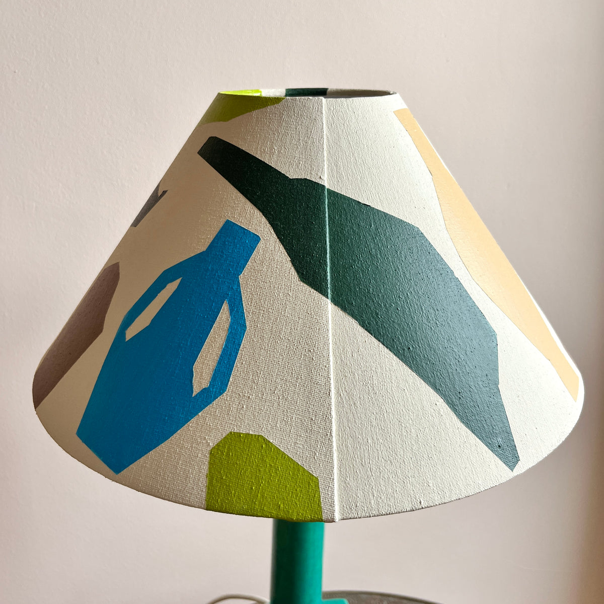 Vintage Green Ceramic Lamp with Hand-Painted Lampshade