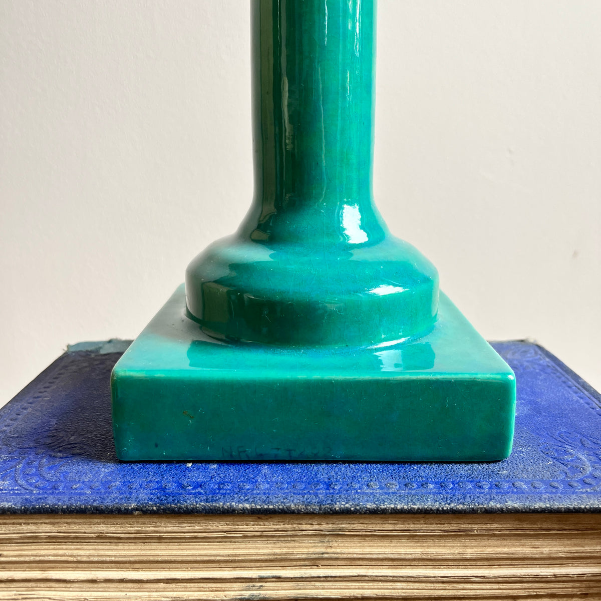 Vintage Green Ceramic Lamp with Hand-Painted Lampshade