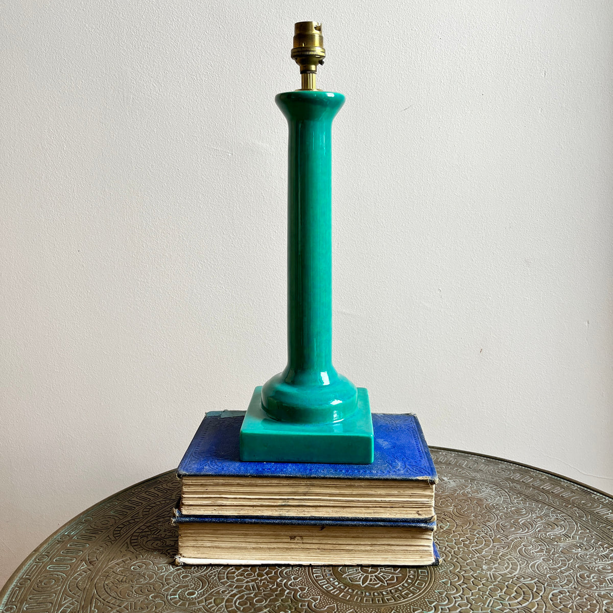 Vintage Green Ceramic Lamp with Hand-Painted Lampshade