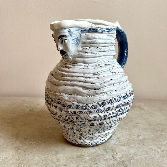 Naïve Blue and White Studio Pottery Face Jug