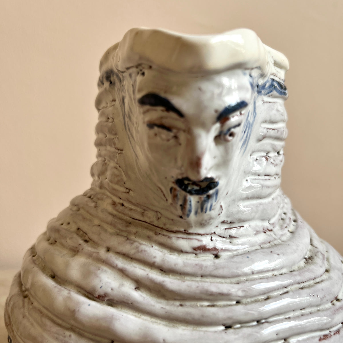 Naïve Blue and White Studio Pottery Face Jug