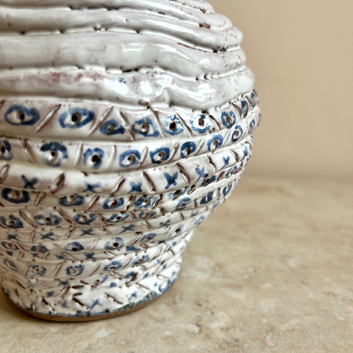Naïve Blue and White Studio Pottery Face Jug