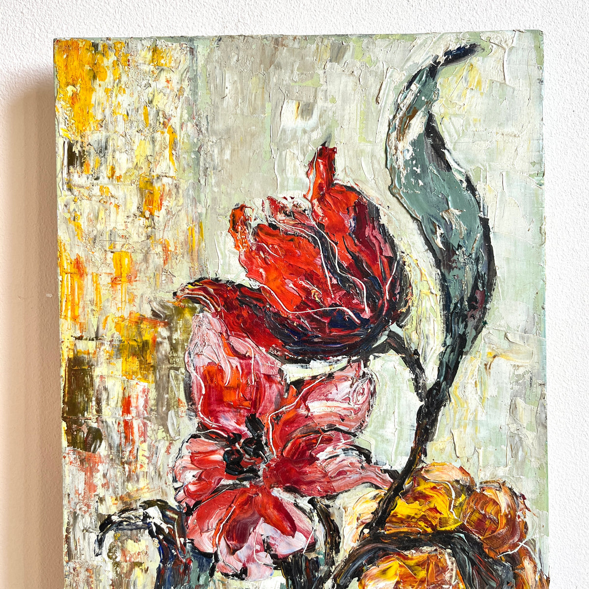 Vintage original 1970s Floral Oil Painting