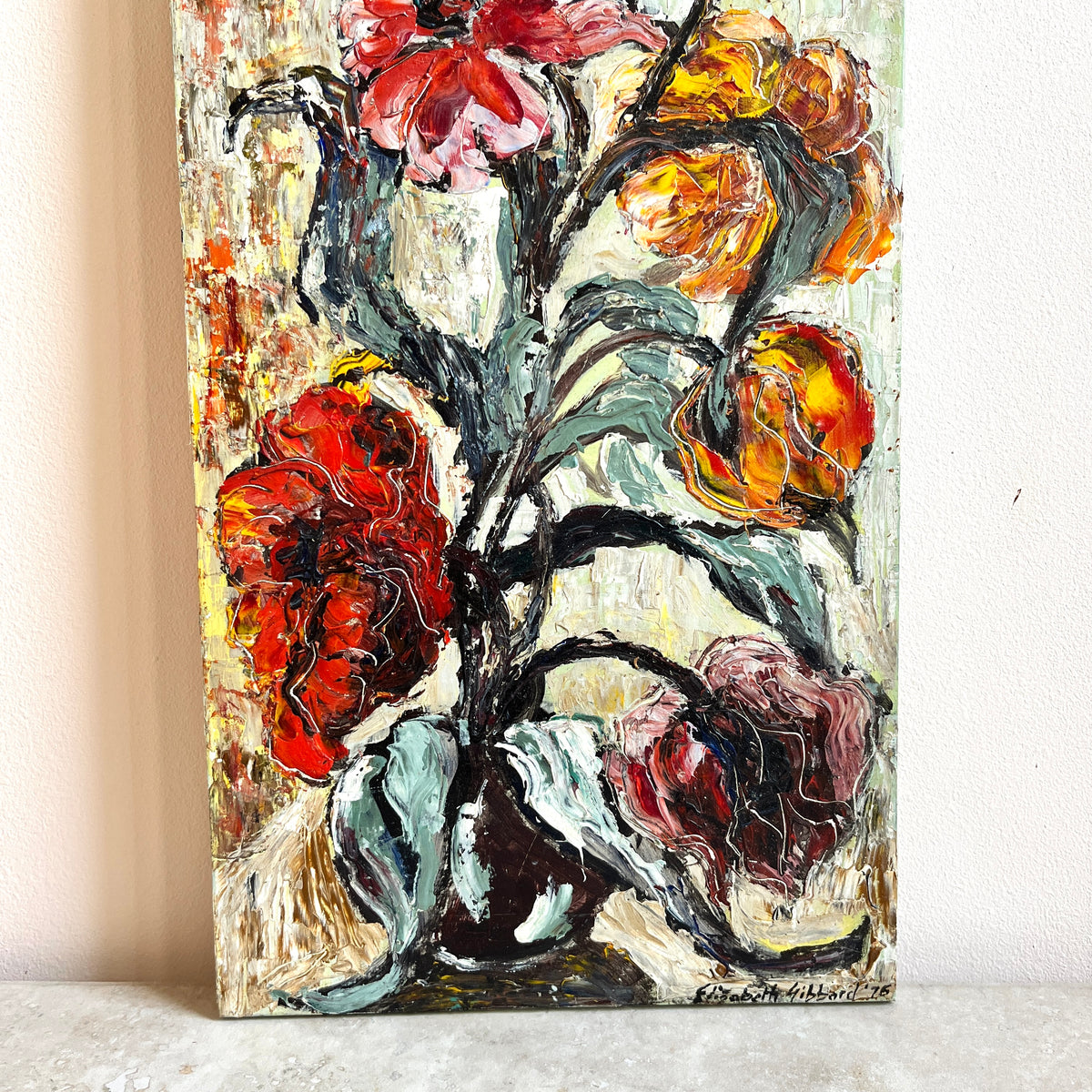 Vintage original 1970s Floral Oil Painting