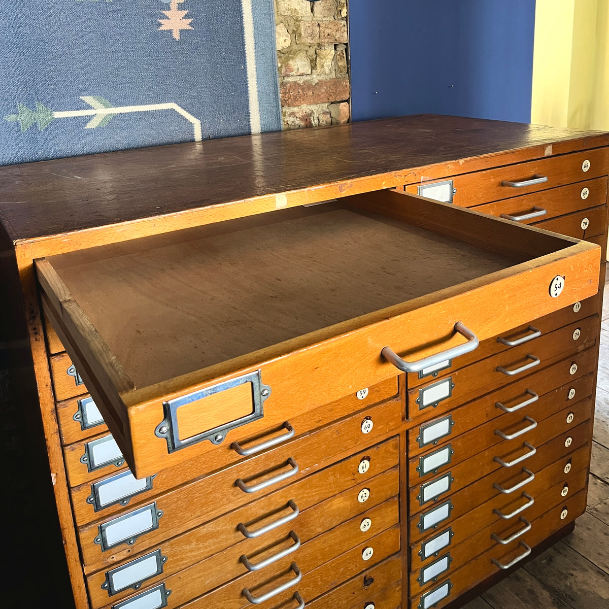 Vintage Mid-Century Wooden 28- Drawer Plan Chest