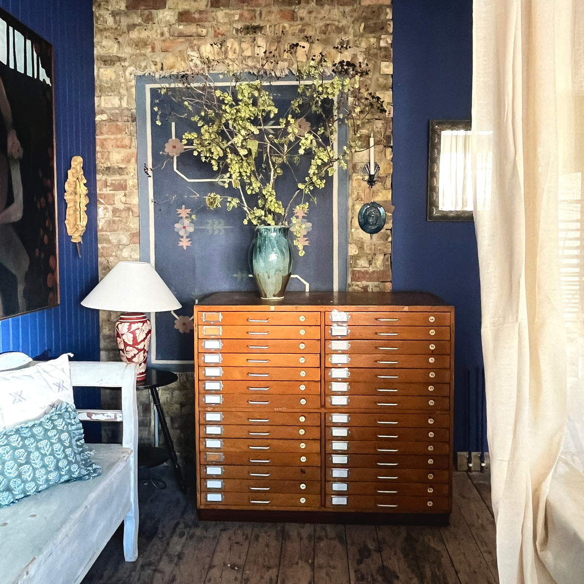 Vintage Mid-Century Wooden 28- Drawer Plan Chest