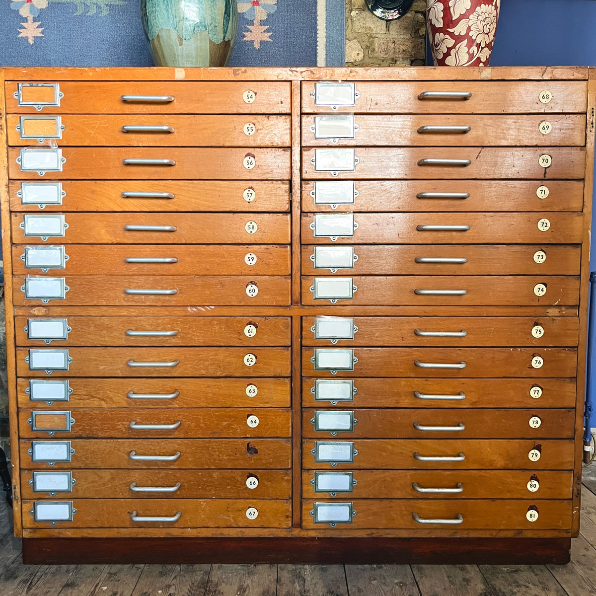 Vintage Mid-Century Wooden 28- Drawer Plan Chest