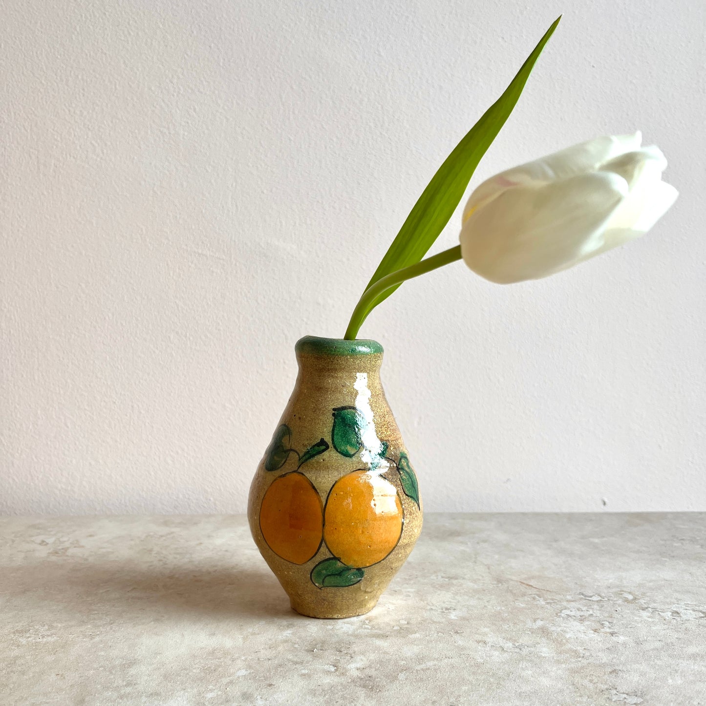 Vintage Studio Pottery Stoneware Vase With Orange Motif