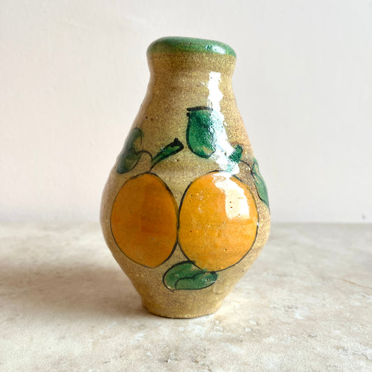 Vintage Studio Pottery Stoneware Vase With Orange Motif
