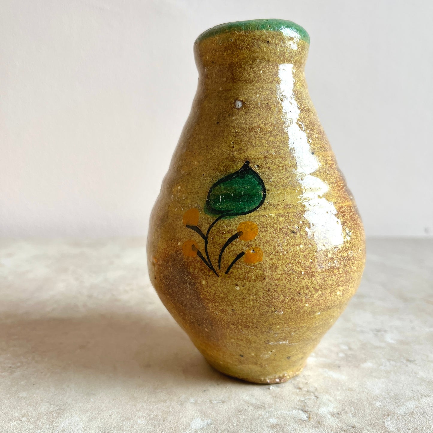 Vintage Studio Pottery Stoneware Vase With Orange Motif