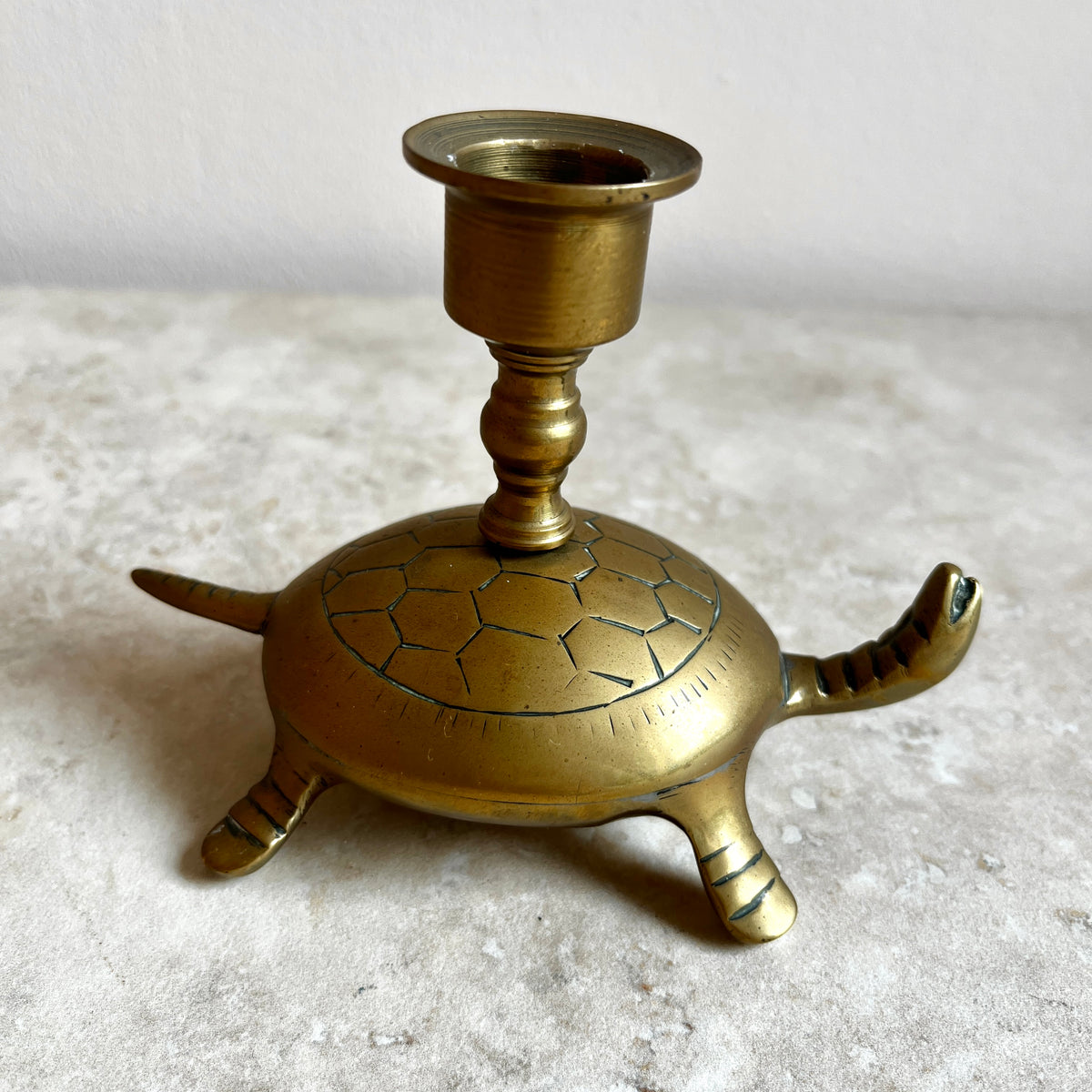 Vintage Brass Tortoise Candle Holder