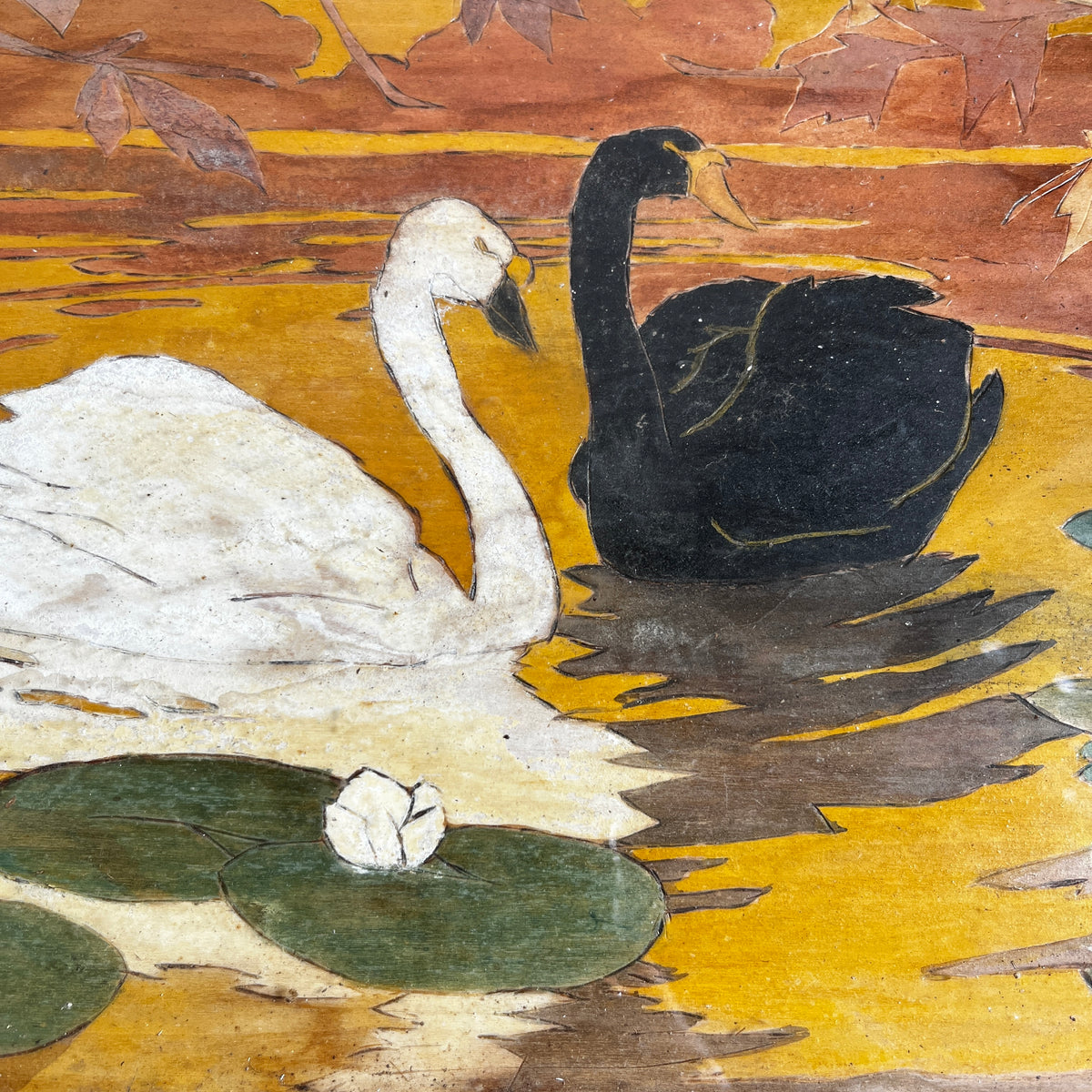Vintage Wooden Swan Tray with Glass Top