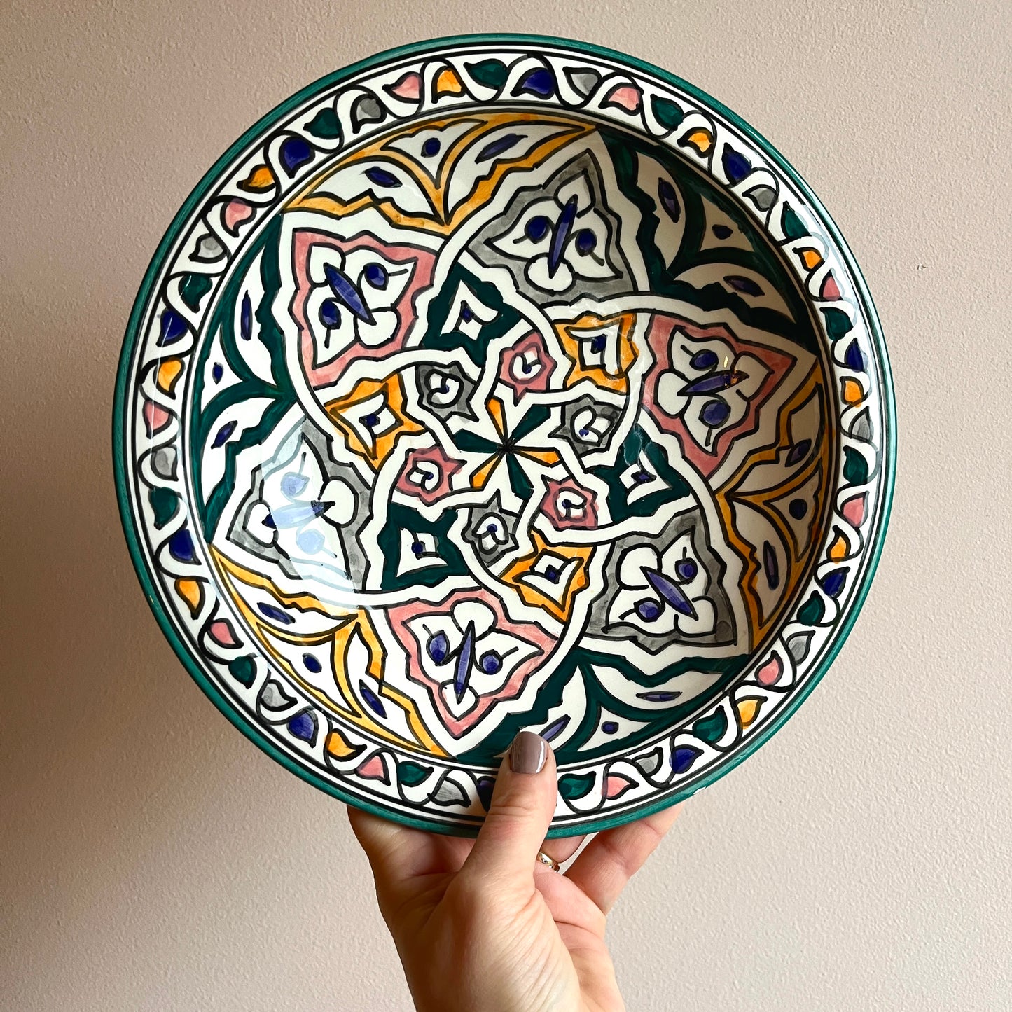 Vintage Moroccan Hand-Painted Ceramic Bowl