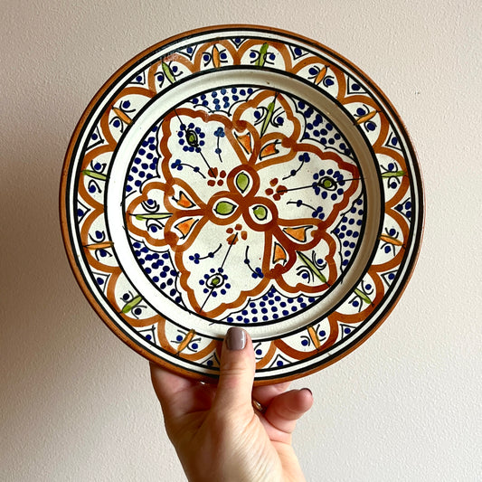 Vintage Moroccan Hand-Painted Ceramic Plate
