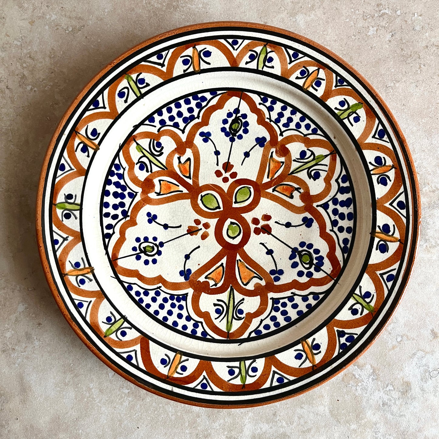 Vintage Moroccan Hand-Painted Ceramic Plate