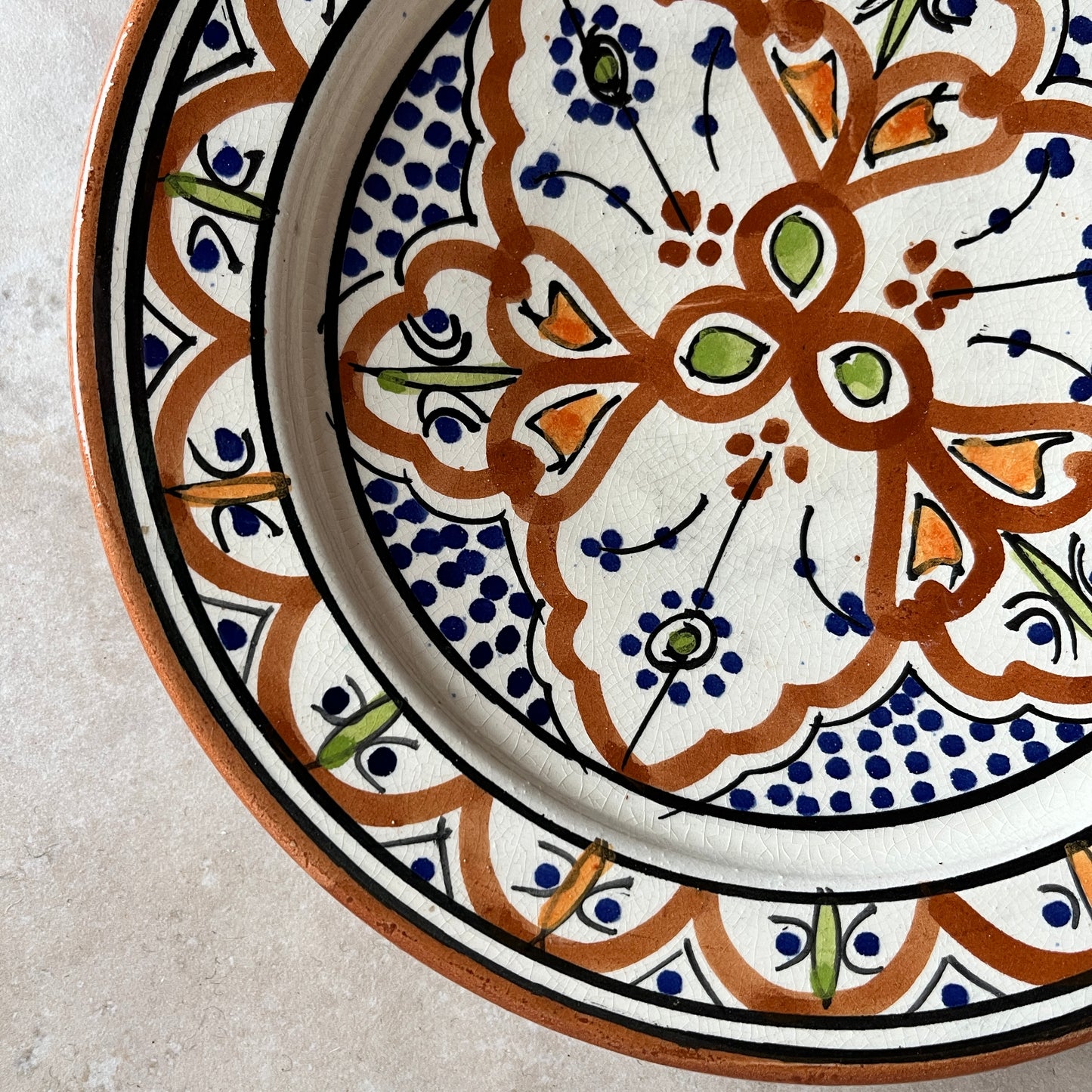 Vintage Moroccan Hand-Painted Ceramic Plate