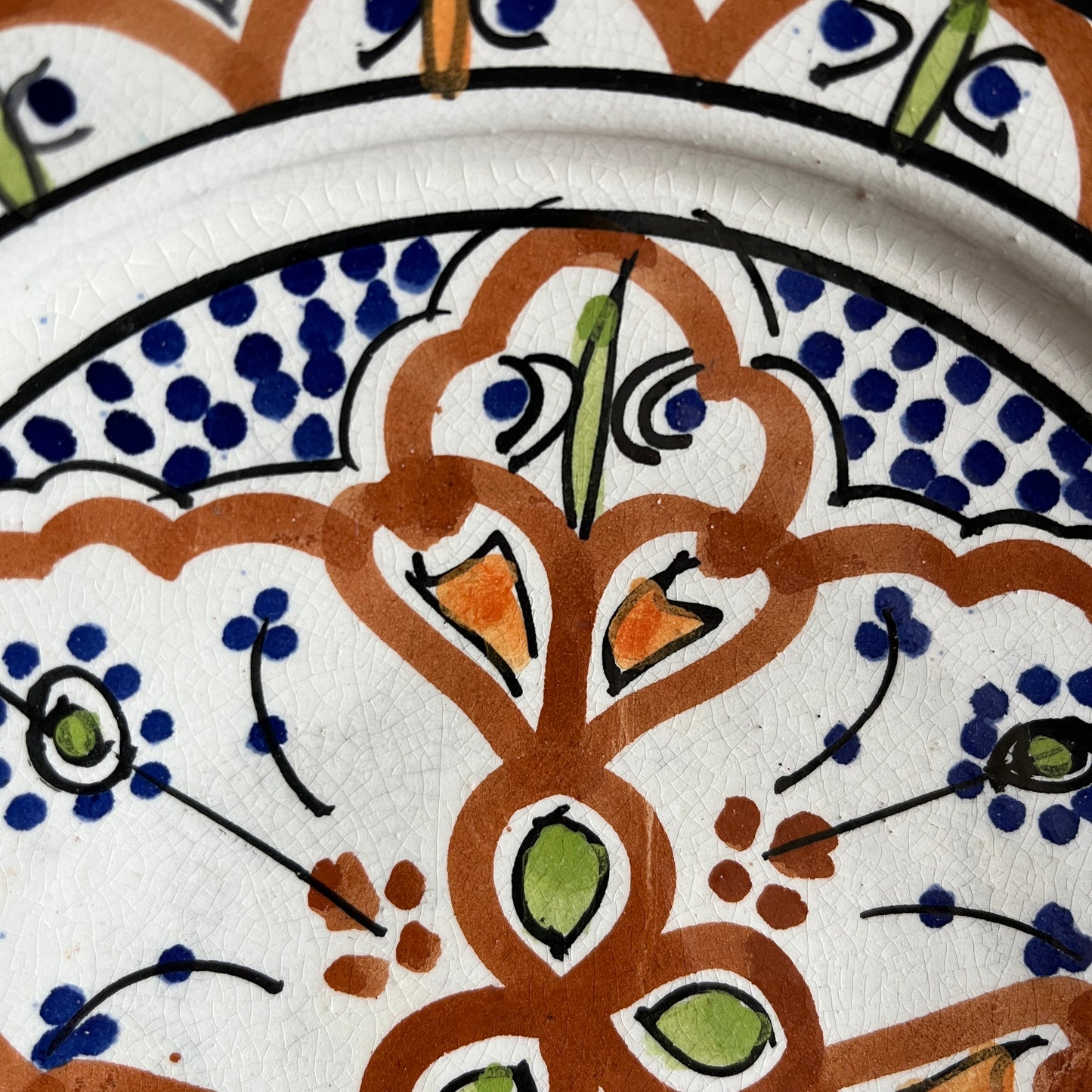 Vintage Moroccan Hand-Painted Ceramic Plate