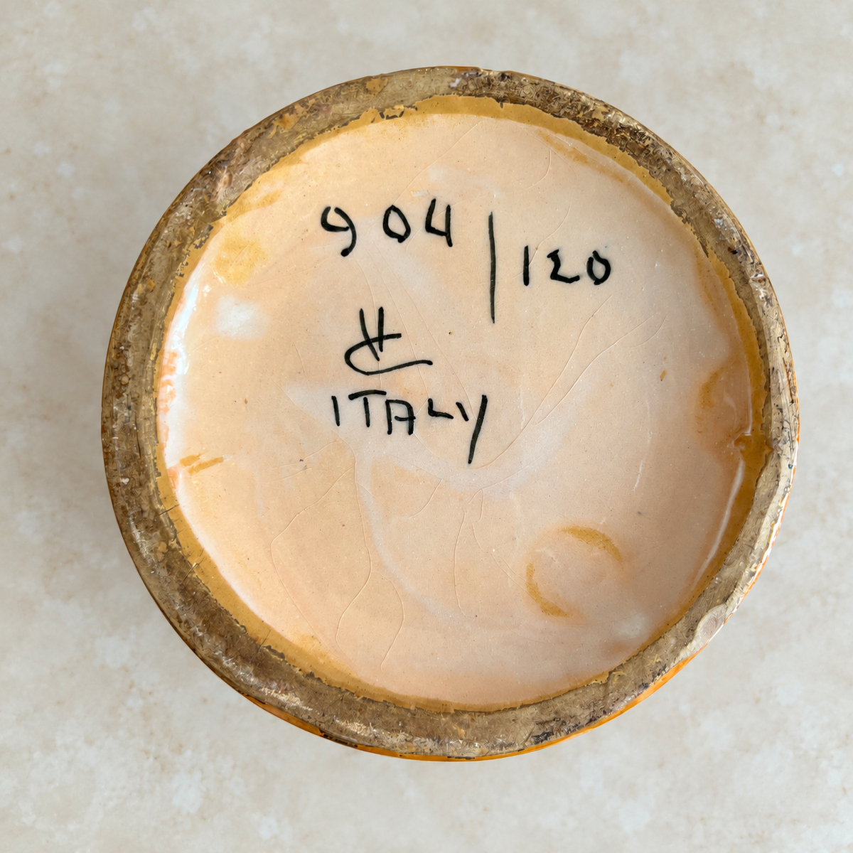 Italian Hand-Painted Ceramic Vase with Scroll Handles