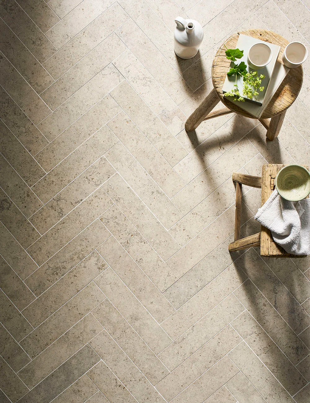 Mandarin Stone interior styled by Ida Jacobsson-Wells with herringbone stone flooring
