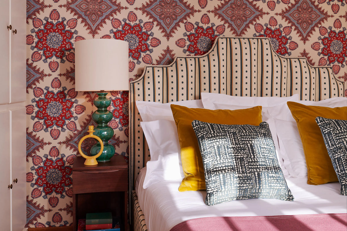 Interior styling by Ida Jacobsson-Wells for the Soho Home x Pierre Frey collection, featuring the Les Perles bed and patterned interior