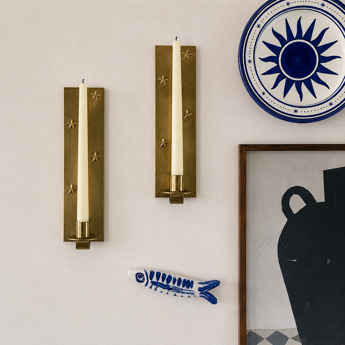 Set of Two Vintage Swedish Mid-Century Brass Wall Sconces