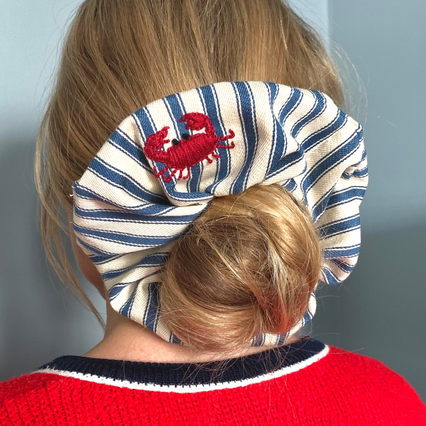 Stripy Hand-Embroidered Crab Scrunchie