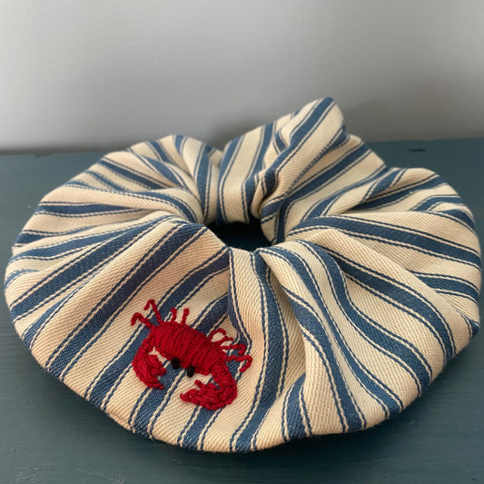 Stripy Hand-Embroidered Crab Scrunchie